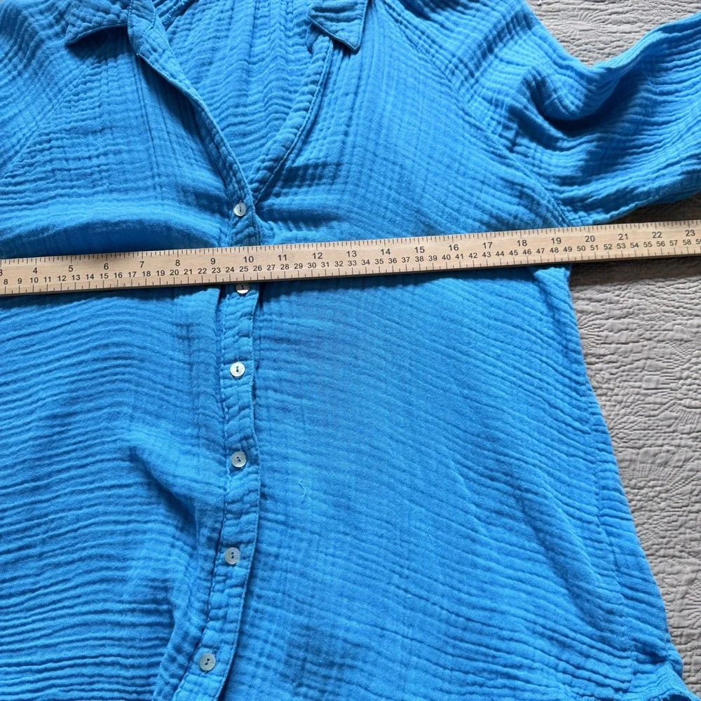 Michael Stars Blue Gauze Shirt Button Down Collared Long Sleeve Raw Hem Size S - Picture 5 of 8